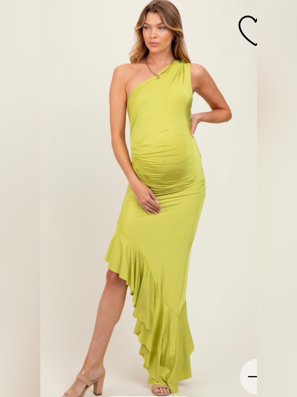 PinkBlush Lime One Shoulder Asymmetrical Ruffle Maternity Dress Size S - Picture 3 of 3